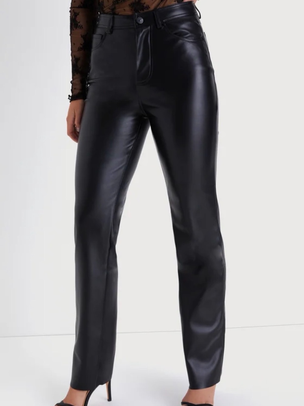 Steve Madden Loren Black Faux Leather Straight Leg Pants Size 26